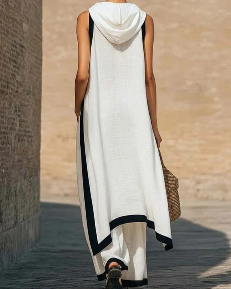 Sleeveless Slant Hem  Wide Leg Trousers Two-Piece Set