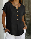 Three-Button Wide Solid Color Blouse