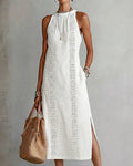 100% Cotton Sleeveless Slit Lace Patchwork Dress