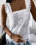 Square collar lace temperament tank top