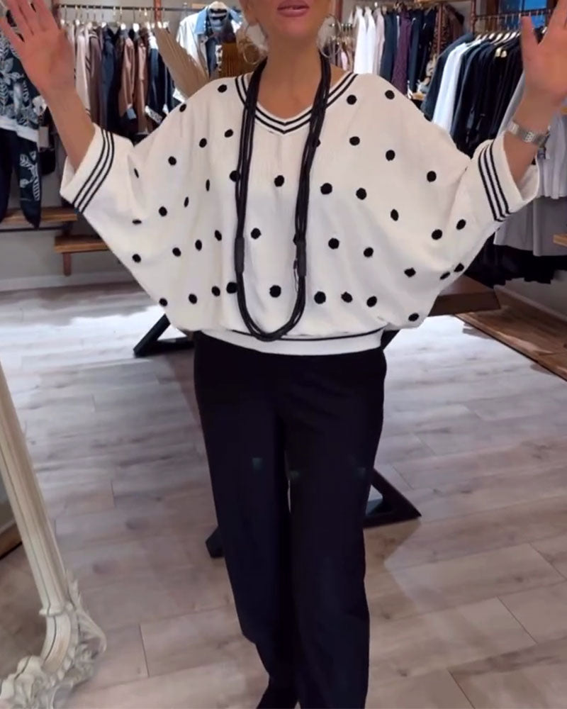 V-Neck Polka Dot Loose Blouse