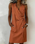 Solid-Color Sleeveless Wrap Dress