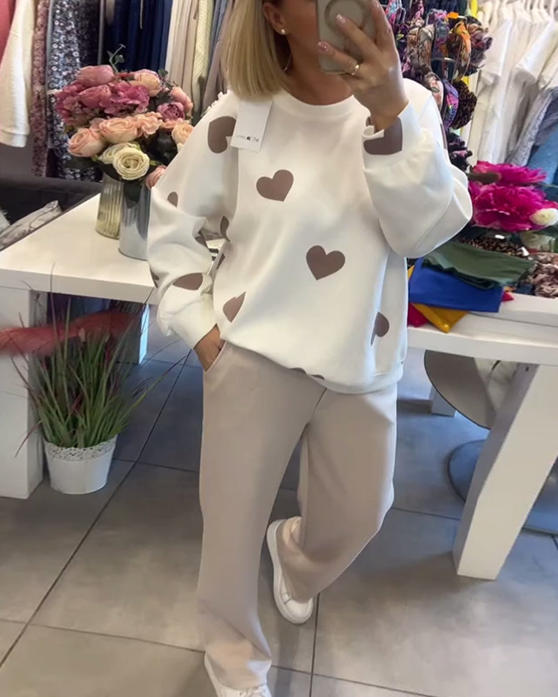 Heart Print Casual Two-Piece Set