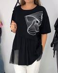 Geometric Print Mesh Splice T-Shirt