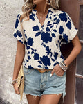 V-Neck Bat Sleeve Printed Shirt