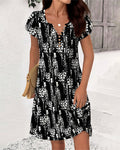Petal Sleeve Printed Casual Dress