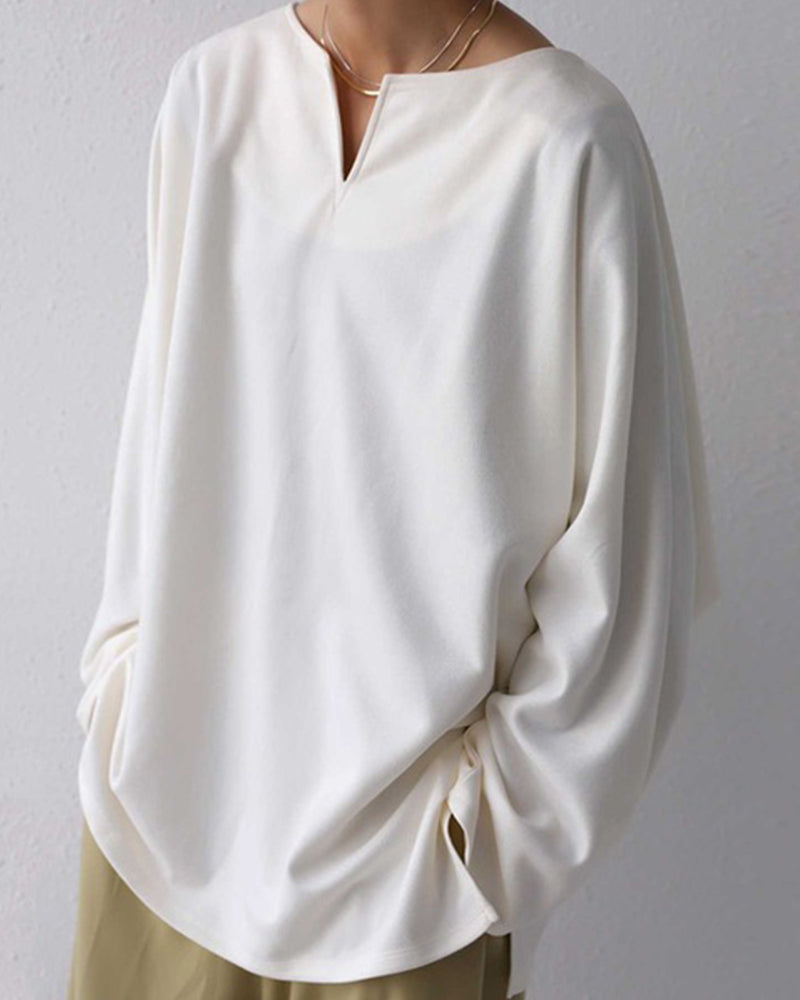Loose v-neck solid color top
