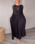Pleated Large Hem Suspender Dress