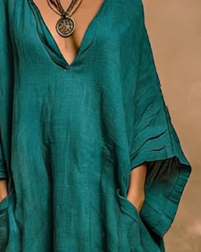 Loose Bat Sleeves V-Neck Dress