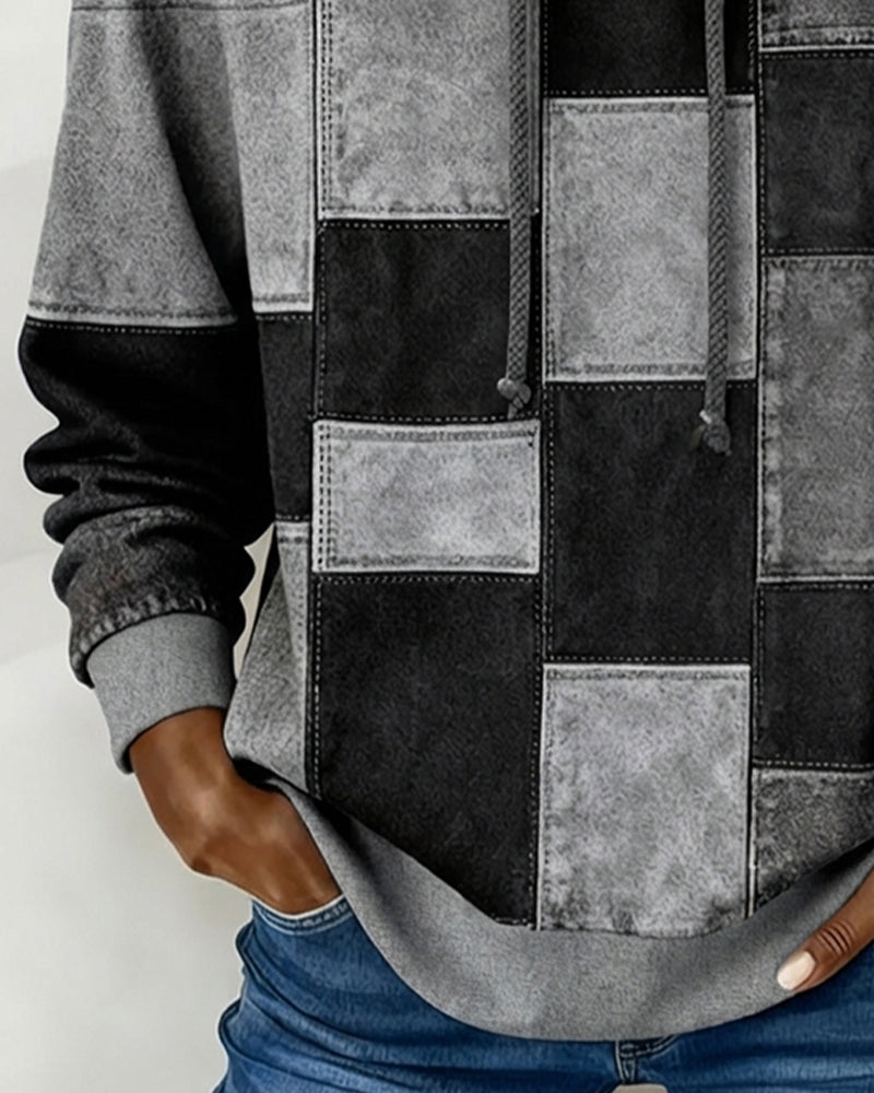 Stylish Plaid Long-Sleeved Hoodie