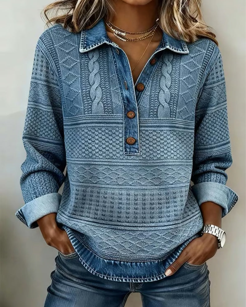 Fashionable Half Button Lapel Sweatshirt
