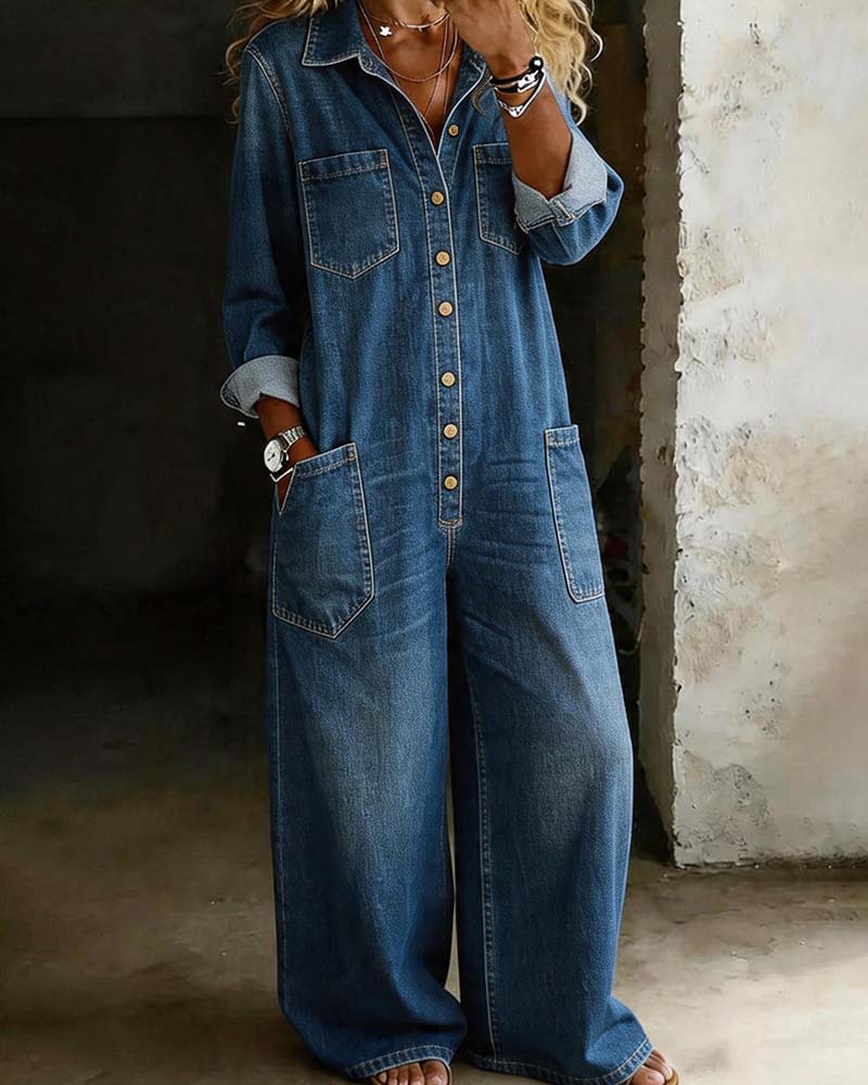 Cowboy Casual Loose Large Pocket Jumpsuit