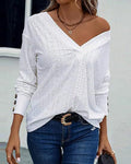 Casual V-Neck Hollow Solid Color Blouse
