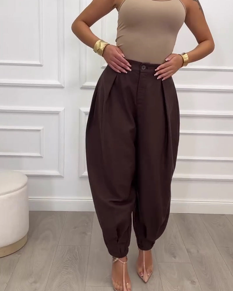 High-Waisted Casual Solid Color Lantern Pants