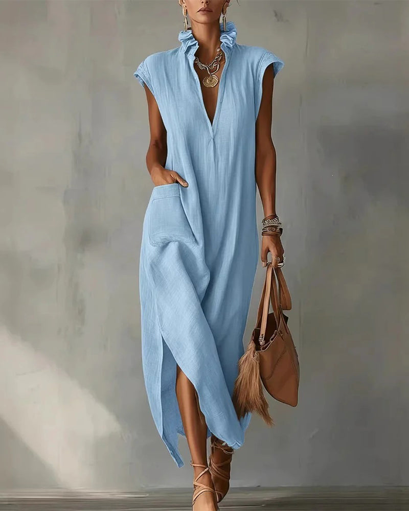 Elegant Stand Collar Slit Long Dress