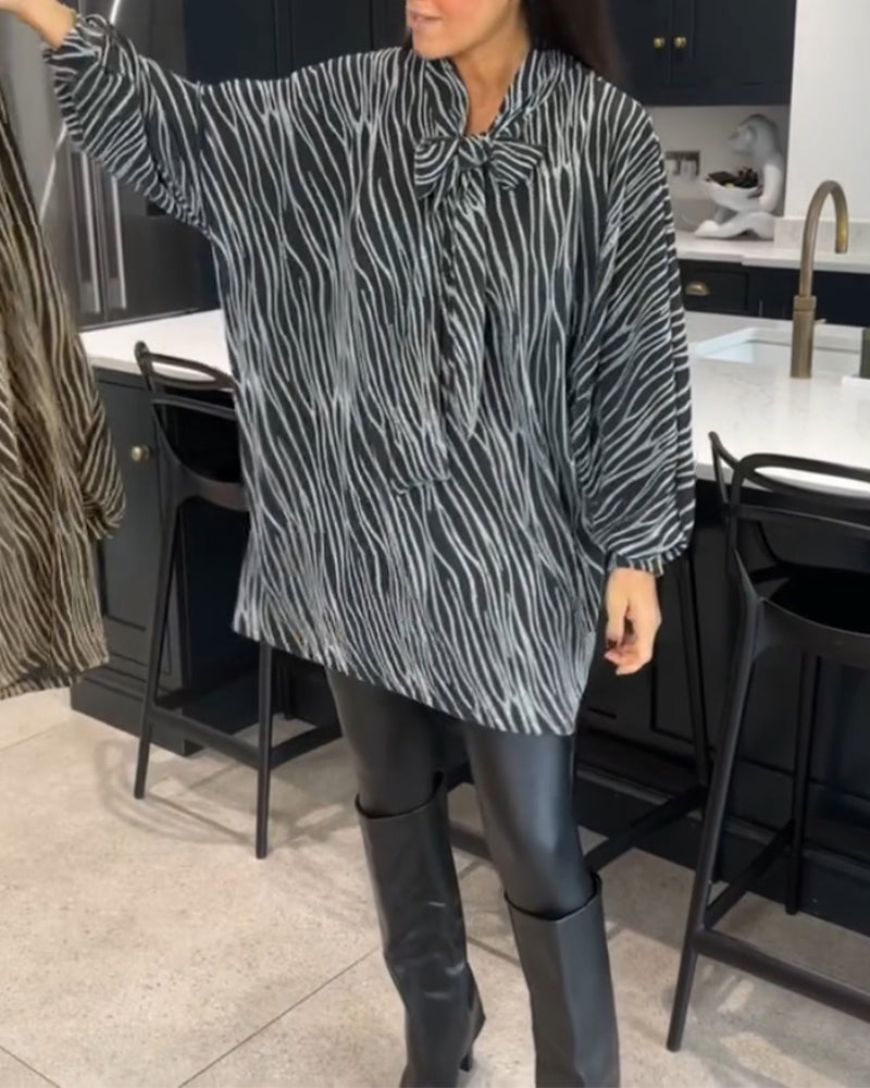 Zebra print long-sleeve blouse