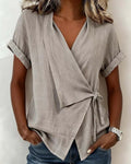 Casual Lace-Up Wrap V-Neck Blouse