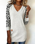 Mid-Length V-Neck Leopard Print Sweatshirt