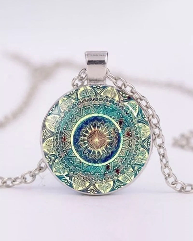 Mandala flower time gemstone necklace set