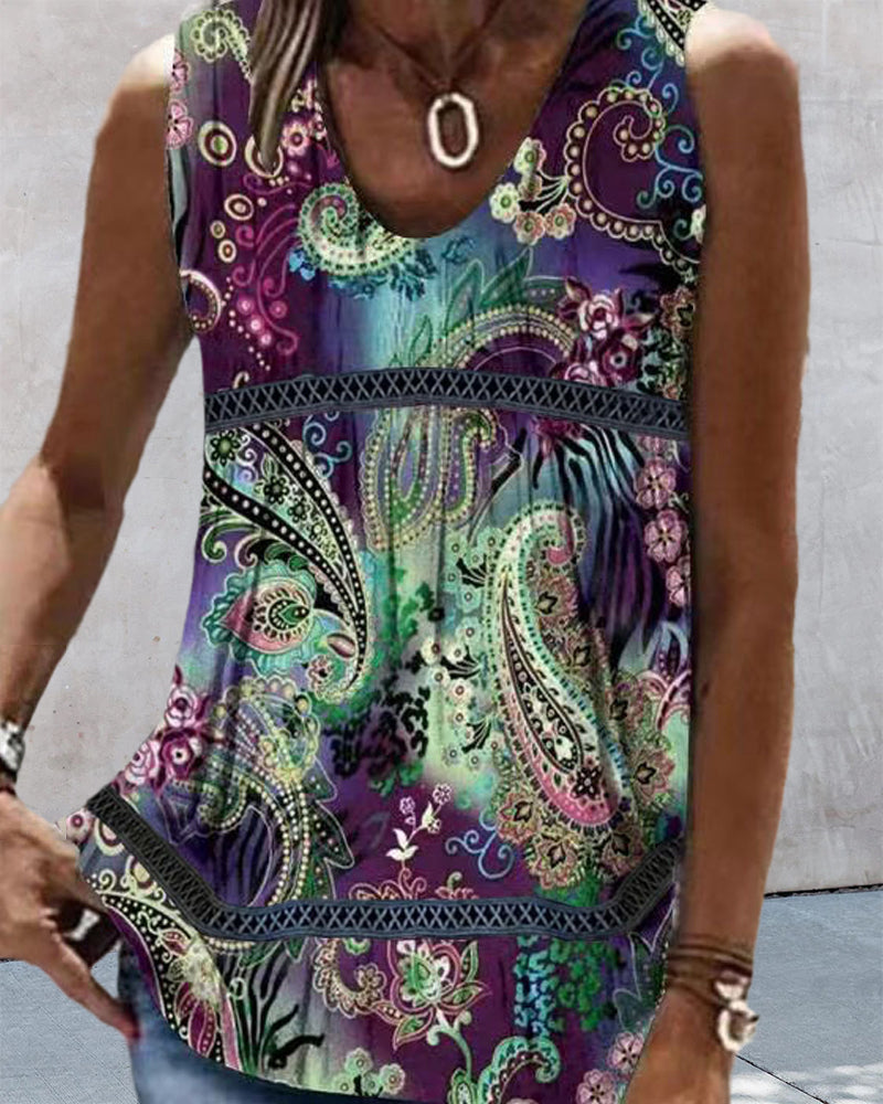Floral and Paisley Print Tank Top