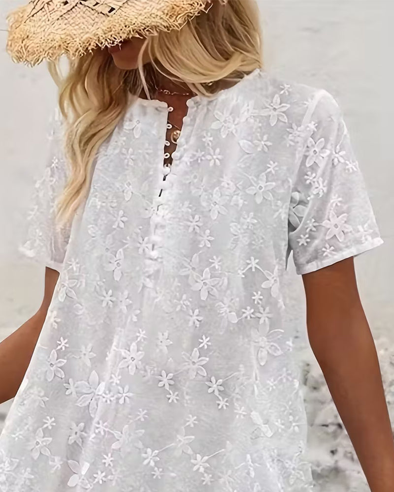 Jacquard Short-Sleeve Mid-Length Dress