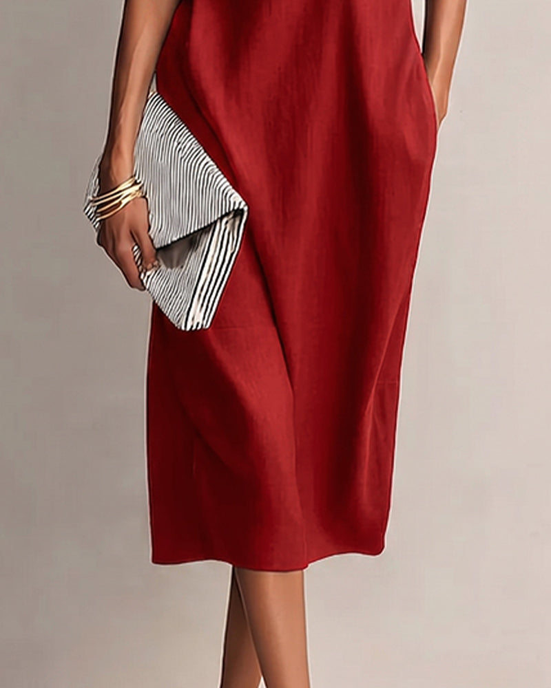 Solid Color Lapel Collar Casual Dress