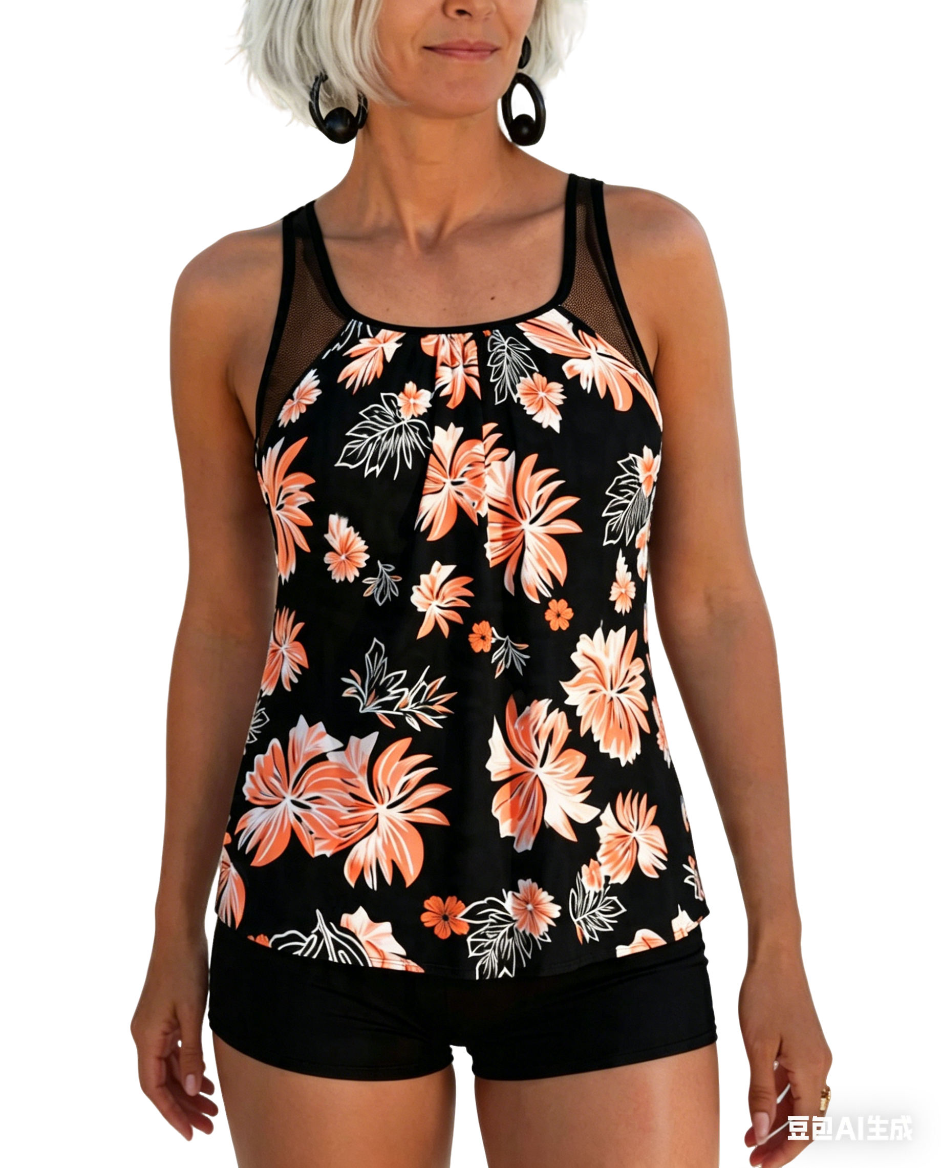 Tummy-Covering Printed Tankini