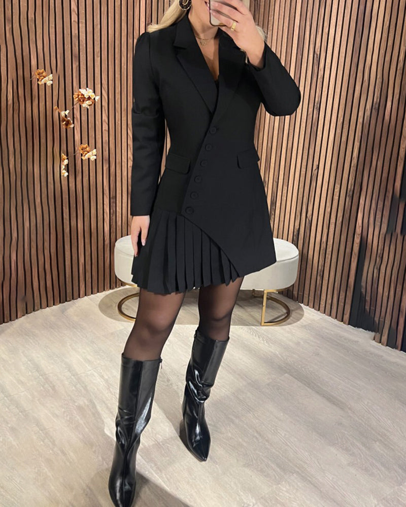 Solid Color Lapel Suit Dress