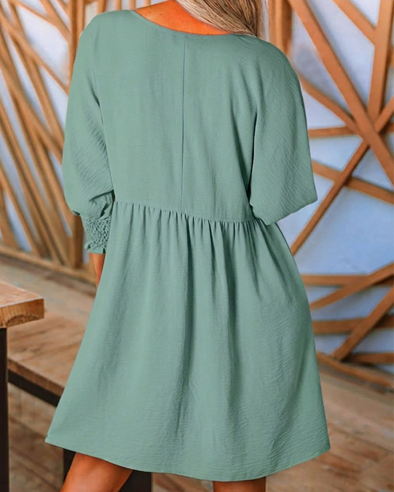 Women's Solid-Color Waist-Cinching Dress