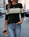 Casual color block printed round neck top