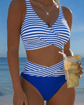 Cross-Striped Color-Block Bikini