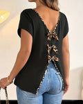 Backless Bowknot V-Neck T-Shirt