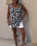 Loose-Fitting Plant-Print Tank Tops