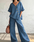 Solid Loose Fit Casual Two-Piece Set