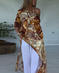 Fashionable Slit Printed Blouse