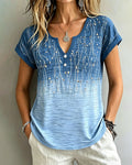 V-Neck Short Sleeve Gradient Print T-Shirt