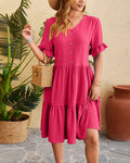 Elegant buttoned ruffled A-line dress