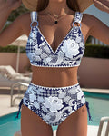 Printed Lace-Up Triangle Bikini