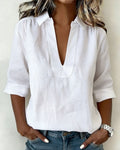 Collared Cotton-Linen Blouse