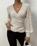 V-Neck Pleated Long Sleeve Top