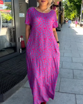 Temperament Short-Sleeved Drape Print Dress