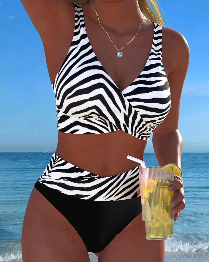 Zebra Contrast Color Bikini