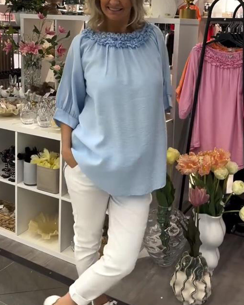 Half-Sleeved Floral Loose Blouse