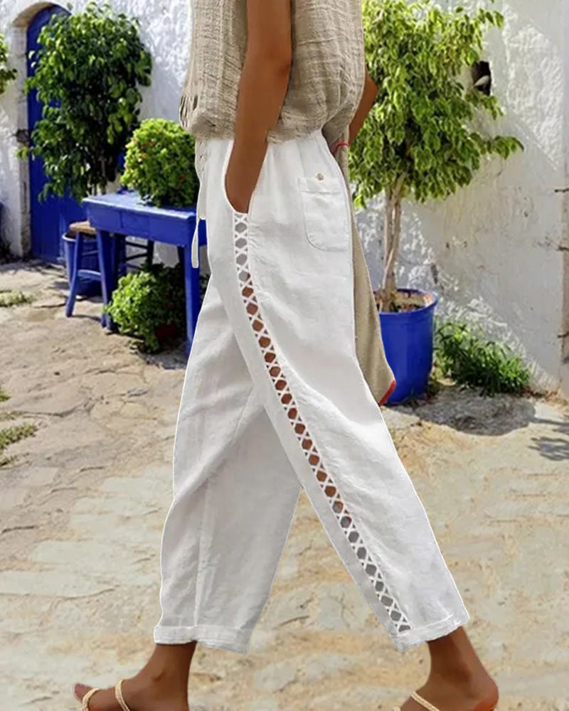 Cotton Linen Hollow Out Pant