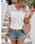Solid Color Short Sleeve Blouse