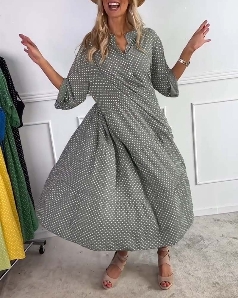Half Sleeve Polka Dot Shift Dress