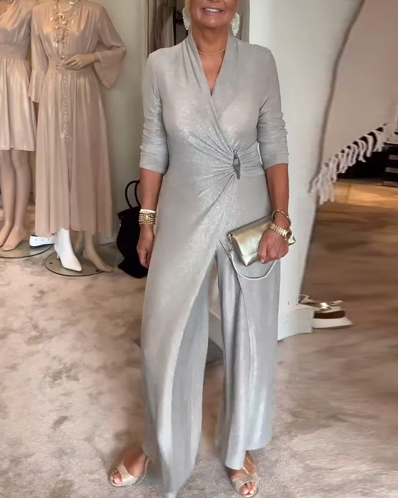Elegant pleated solid color jumpsuit