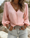 V-Neck Striped Shirt with Lantern Blouses