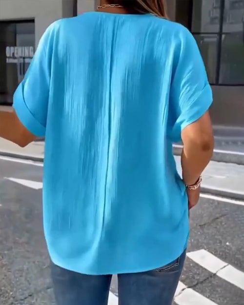 100% Cotton V-Neck Loose Textured T-Shirt