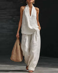 Halter Neck Sleeveless Wide-Leg Pants Set